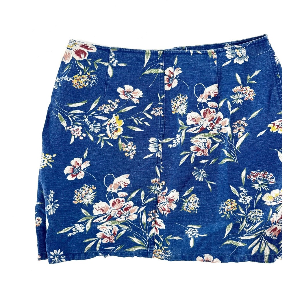 Lizwear Petite‎ Denim Skirt Floral Blue Print Size 14P Y2K Cottagecore Retro
